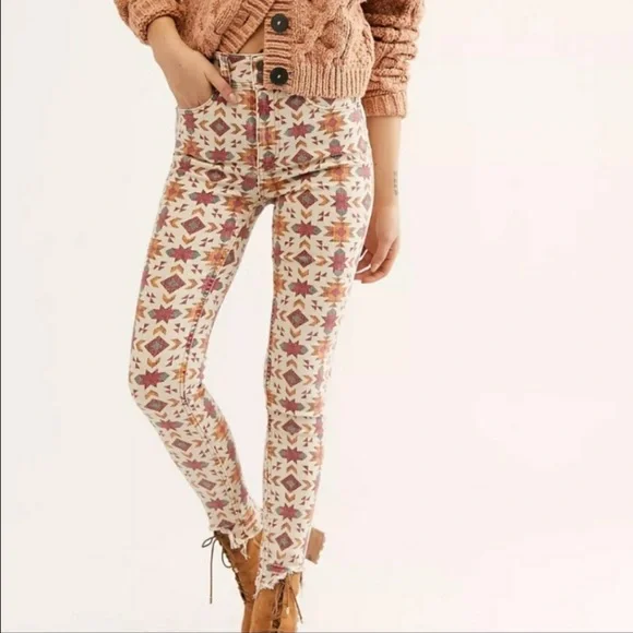 Free People Wild Child Southwest Print Skinny Jeans - Picture 2 of 14